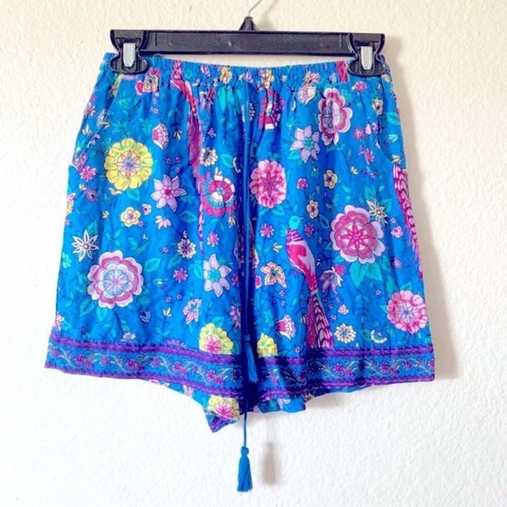 Floral Boho Shorts with Drawstring & Tassels & Pockets